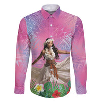 Woman Polynesian Tattoos Family Matching Puletasi and Hawaiian Shirt Tropical Flower - Sweets Vibrant Color LT03 Dad's Shirt - Long Sleeve Vibrant Gradient - Polynesian Pride