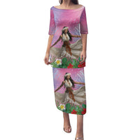 Woman Polynesian Tattoos Family Matching Puletasi and Hawaiian Shirt Tropical Flower - Sweets Vibrant Color LT03 Mom's Dress Vibrant Gradient - Polynesian Pride