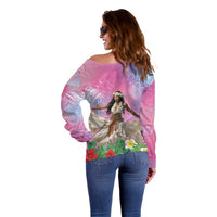 Woman Polynesian Tattoos Off Shoulder Sweater Tropical Flower - Sweets Vibrant Color LT03 - Polynesian Pride