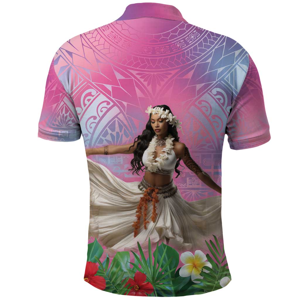 Woman Polynesian Tattoos Polo Shirt Tropical Flower - Sweets Vibrant Color