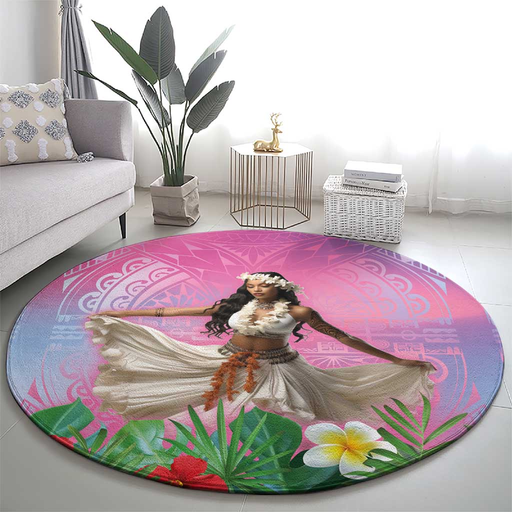 Woman Polynesian Tattoos Round Carpet Tropical Flower - Sweets Vibrant Color LT03 - Polynesian Pride