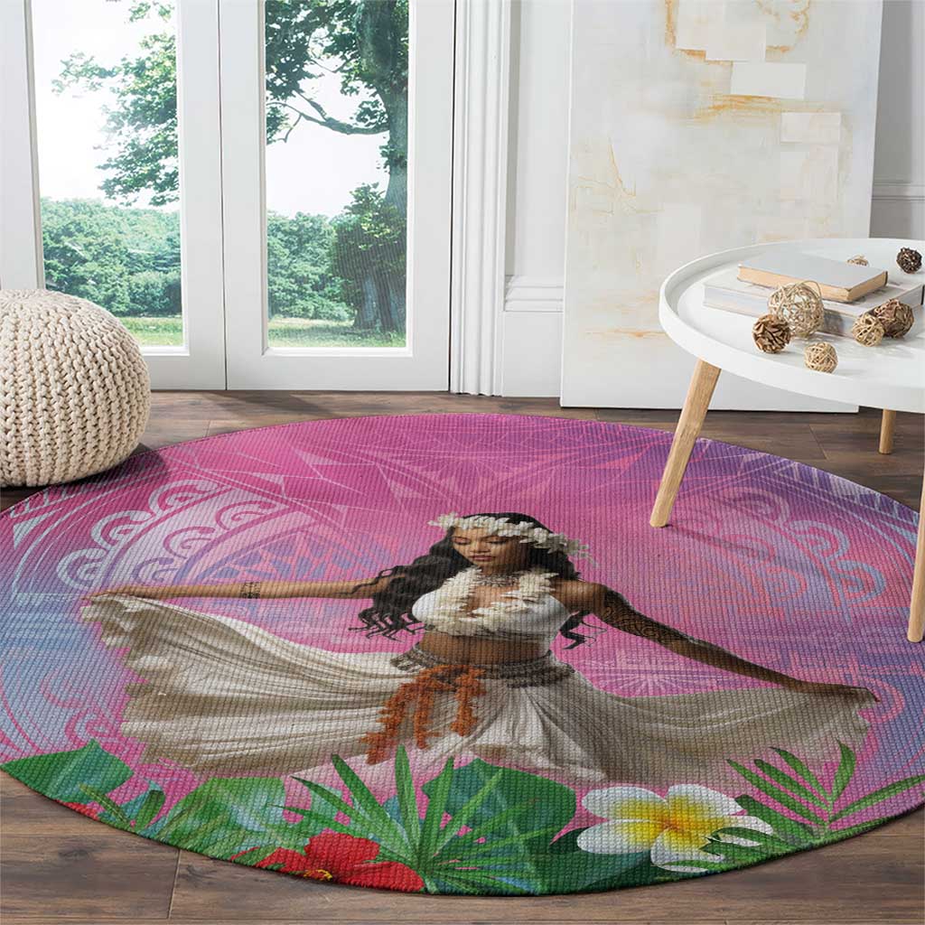 Woman Polynesian Tattoos Round Carpet Tropical Flower - Sweets Vibrant Color LT03 - Polynesian Pride