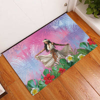 Woman Polynesian Tattoos Rubber Doormat Tropical Flower - Sweets Vibrant Color