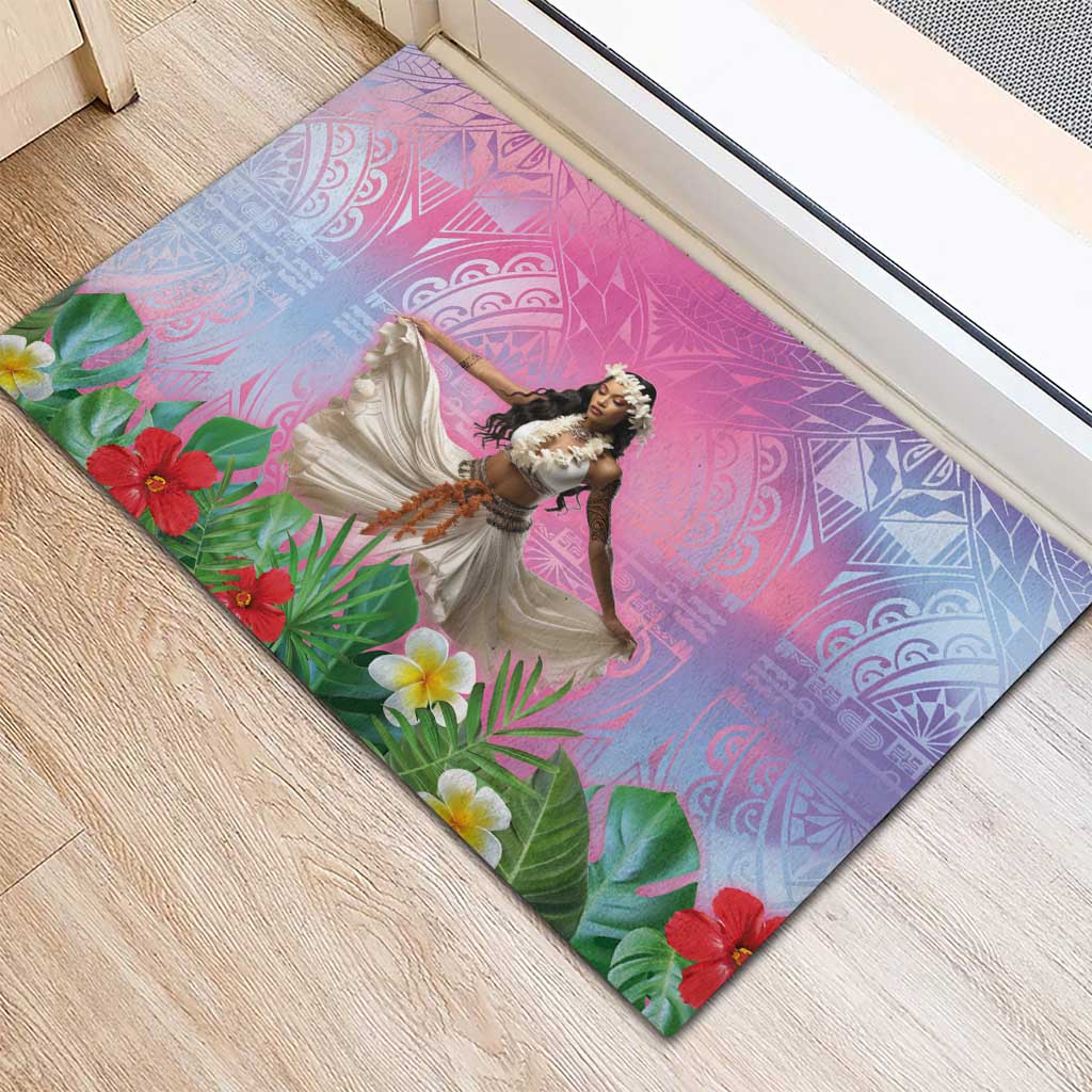 Woman Polynesian Tattoos Rubber Doormat Tropical Flower - Sweets Vibrant Color