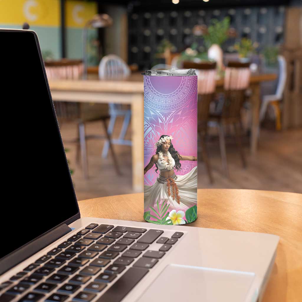 Woman Polynesian Tattoos Skinny Tumbler Tropical Flower - Sweets Vibrant Color