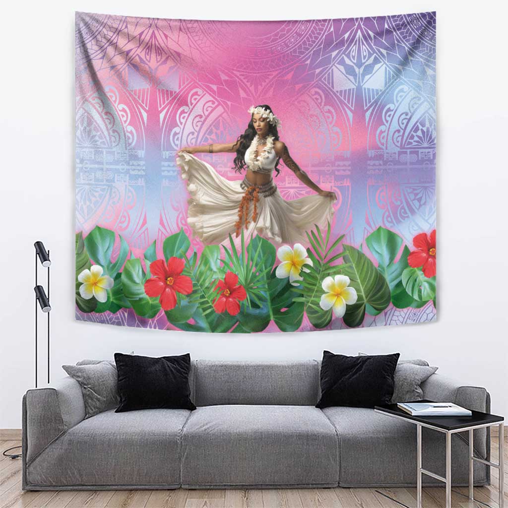 Woman Polynesian Tattoos Tapestry Tropical Flower - Sweets Vibrant Color