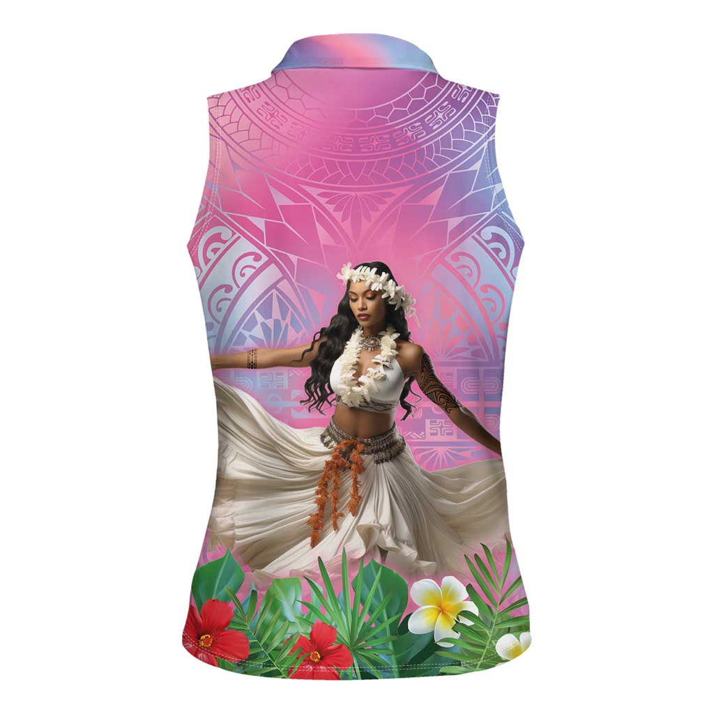 Woman Polynesian Tattoos Women Sleeveless Polo Shirt Tropical Flower - Sweets Vibrant Color