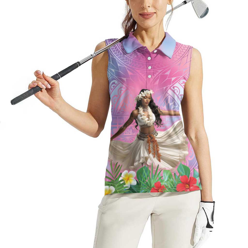 Woman Polynesian Tattoos Women Sleeveless Polo Shirt Tropical Flower - Sweets Vibrant Color