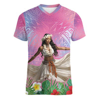 Woman Polynesian Tattoos Women V-Neck T-Shirt Tropical Flower - Sweets Vibrant Color