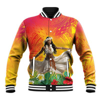 Woman Polynesian Tattoos Baseball Jacket Tropical Flower - Vibrant Hot Color