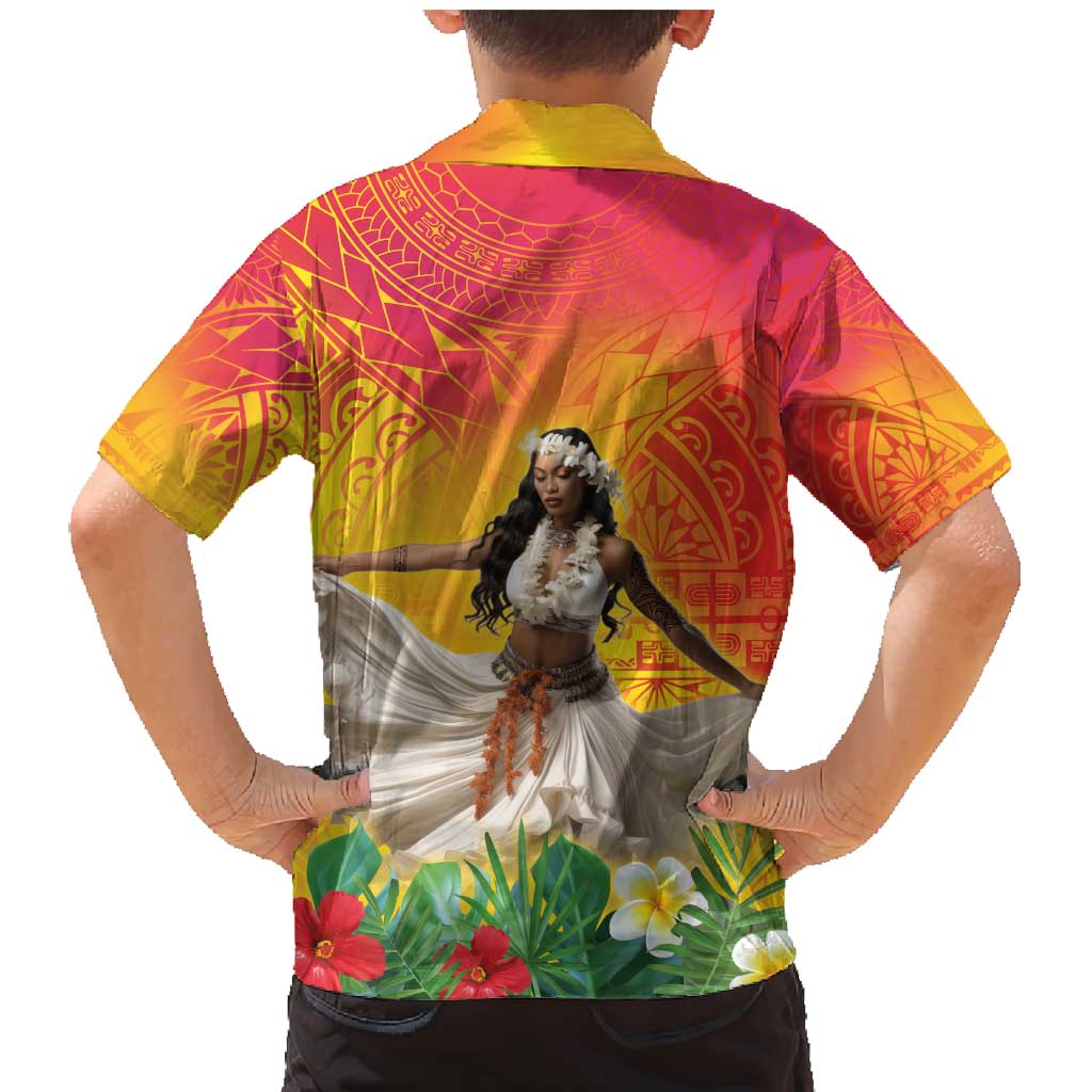 Woman Polynesian Tattoos Family Matching Mermaid Dress and Hawaiian Shirt Tropical Flower - Vibrant Hot Color LT03 - Polynesian Pride