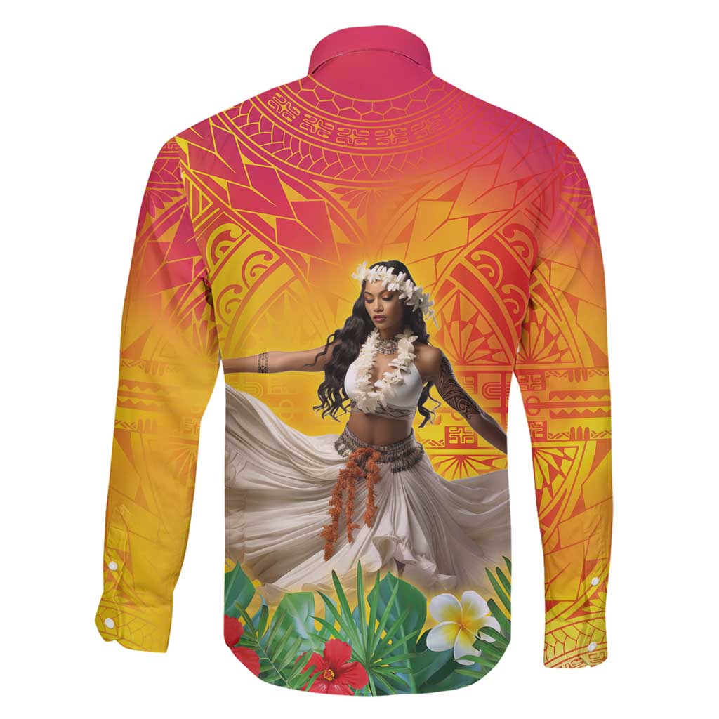 Woman Polynesian Tattoos Family Matching Mermaid Dress and Hawaiian Shirt Tropical Flower - Vibrant Hot Color LT03 - Polynesian Pride
