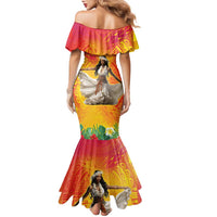 Woman Polynesian Tattoos Family Matching Mermaid Dress and Hawaiian Shirt Tropical Flower - Vibrant Hot Color LT03 - Polynesian Pride
