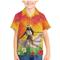 Woman Polynesian Tattoos Family Matching Mermaid Dress and Hawaiian Shirt Tropical Flower - Vibrant Hot Color LT03 Son's Shirt Vibrant Gradient - Polynesian Pride