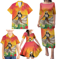 Woman Polynesian Tattoos Family Matching Puletasi and Hawaiian Shirt Tropical Flower - Vibrant Hot Color LT03 - Polynesian Pride