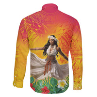 Woman Polynesian Tattoos Family Matching Puletasi and Hawaiian Shirt Tropical Flower - Vibrant Hot Color LT03 - Polynesian Pride