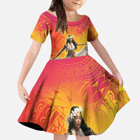 Woman Polynesian Tattoos Family Matching Summer Maxi Dress and Hawaiian Shirt Tropical Flower - Vibrant Hot Color LT03 Daughter's Dress Vibrant Gradient - Polynesian Pride