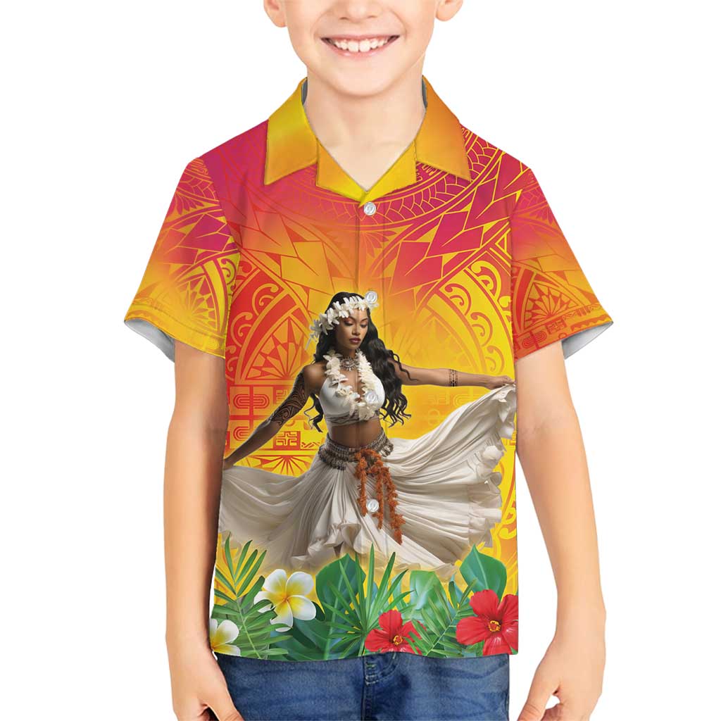 Woman Polynesian Tattoos Family Matching Summer Maxi Dress and Hawaiian Shirt Tropical Flower - Vibrant Hot Color LT03 Son's Shirt Vibrant Gradient - Polynesian Pride