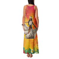 Woman Polynesian Tattoos Family Matching Tank Maxi Dress and Hawaiian Shirt Tropical Flower - Vibrant Hot Color LT03 - Polynesian Pride