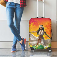 Woman Polynesian Tattoos Luggage Cover Tropical Flower - Vibrant Hot Color