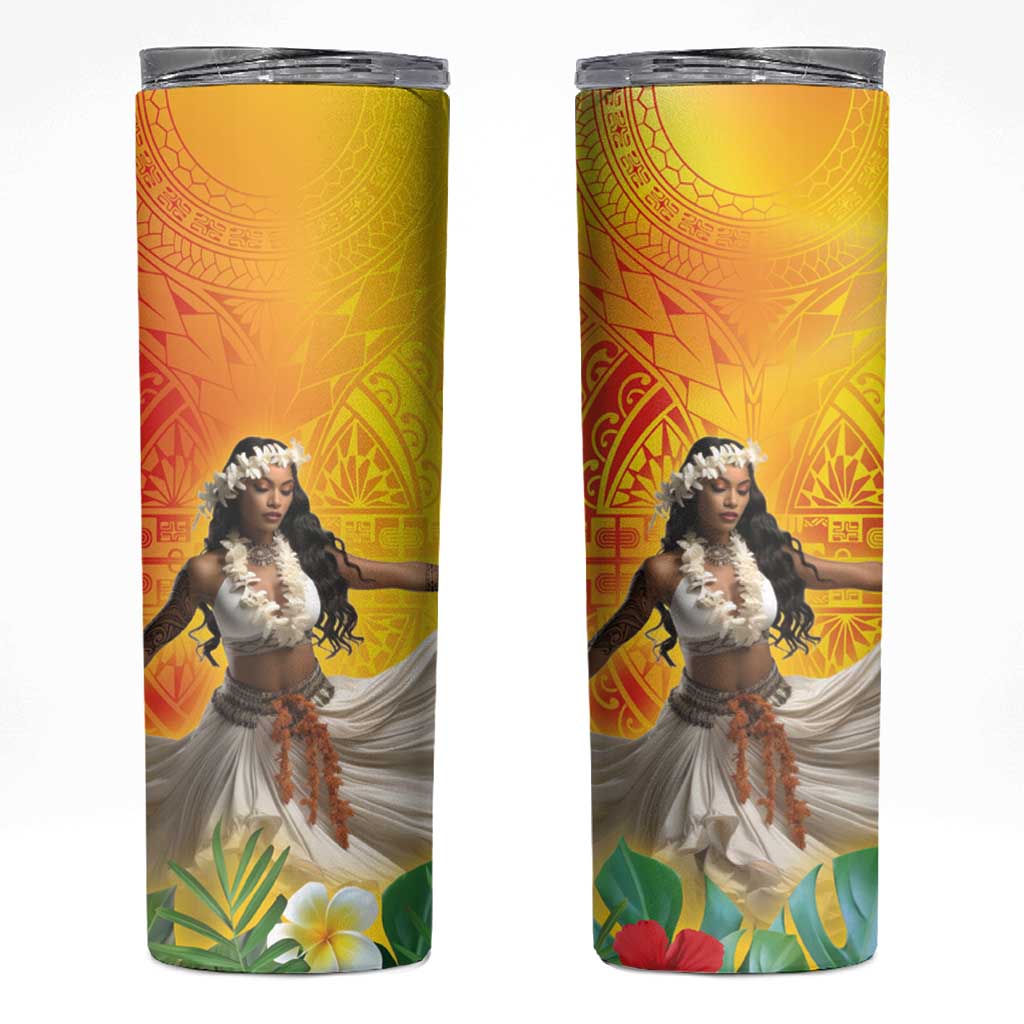 Woman Polynesian Tattoos Skinny Tumbler Tropical Flower - Vibrant Hot Color LT03 Vibrant Gradient - Polynesian Pride