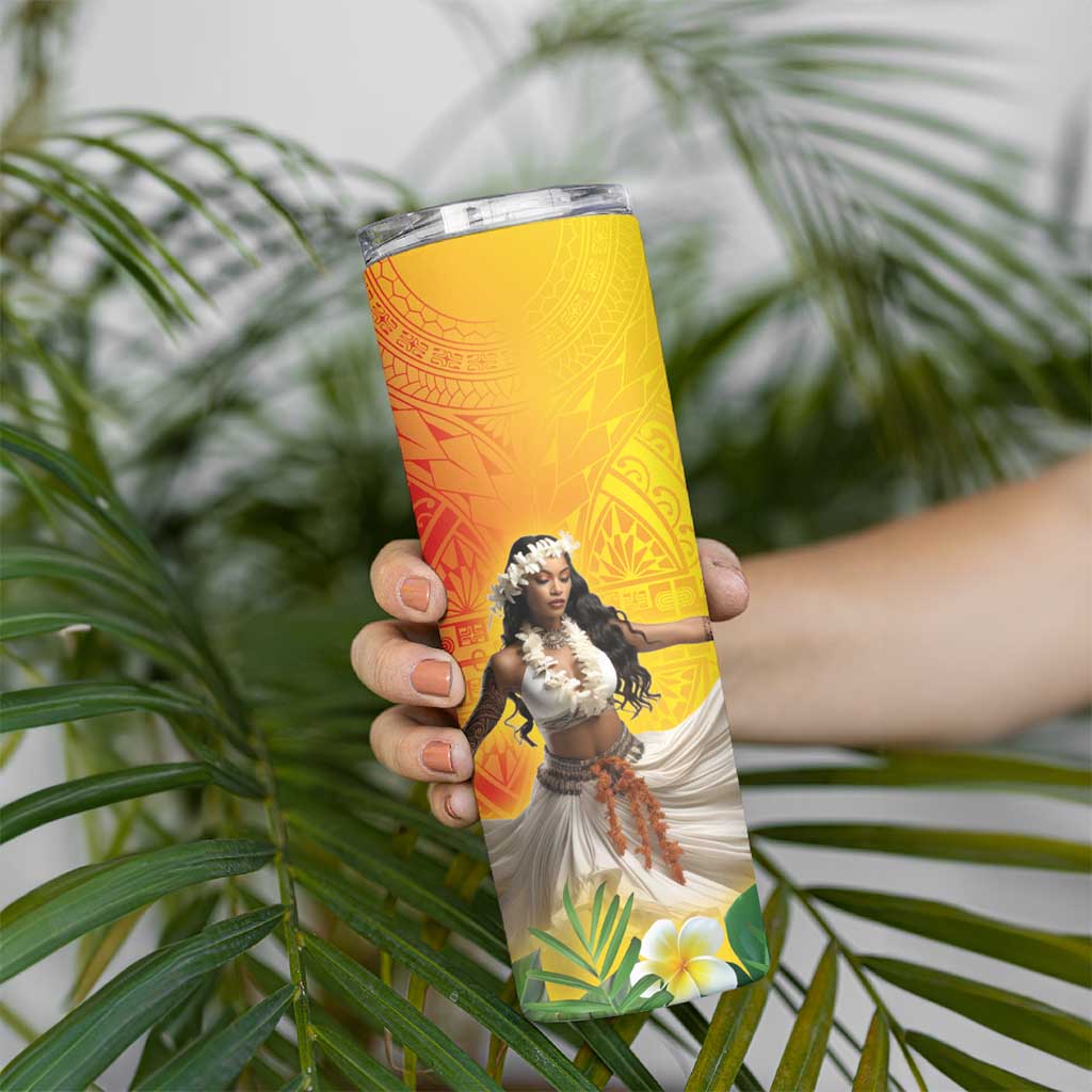 Woman Polynesian Tattoos Skinny Tumbler Tropical Flower - Vibrant Hot Color LT03 - Polynesian Pride