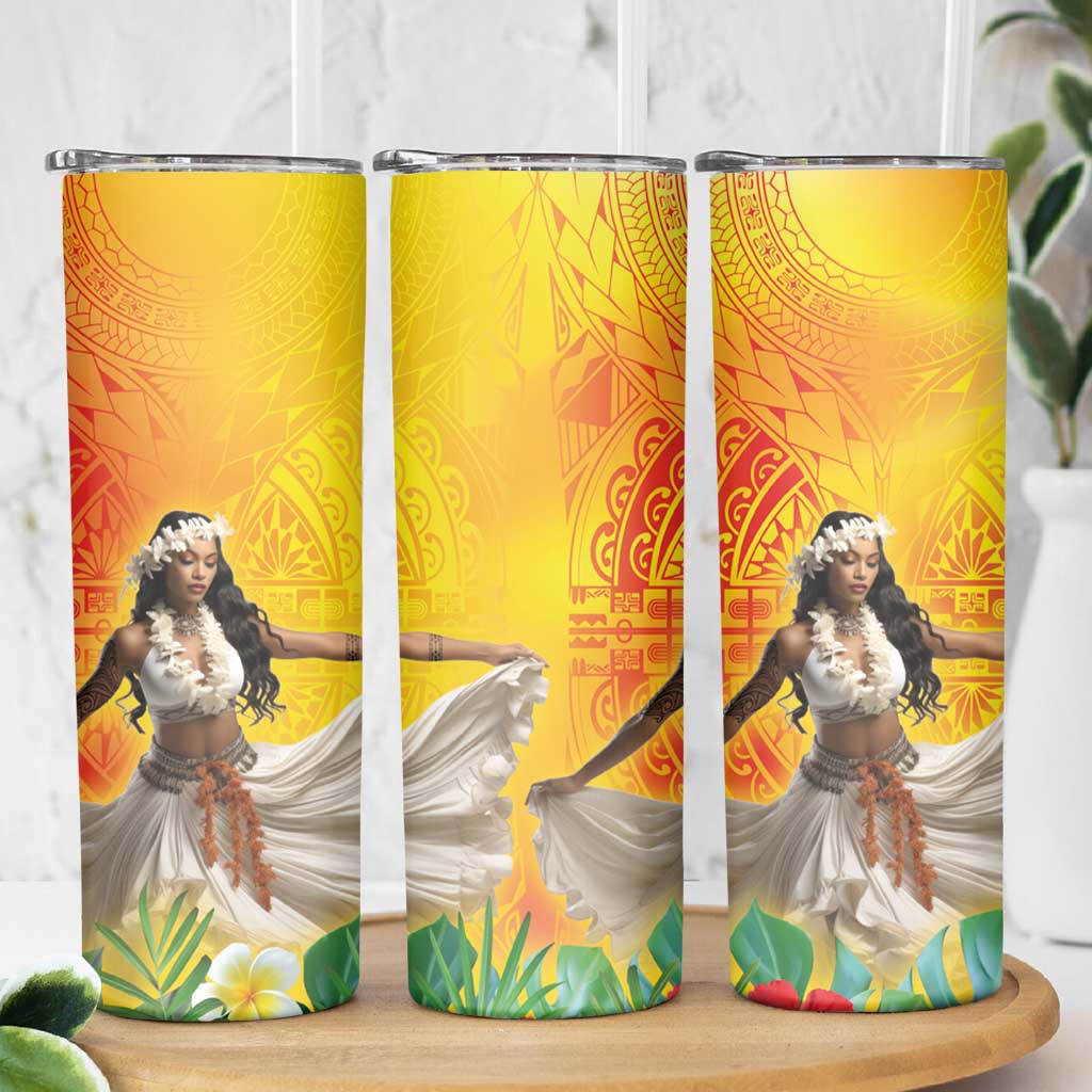 Woman Polynesian Tattoos Skinny Tumbler Tropical Flower - Vibrant Hot Color LT03 - Polynesian Pride