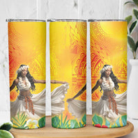 Woman Polynesian Tattoos Skinny Tumbler Tropical Flower - Vibrant Hot Color LT03 - Polynesian Pride