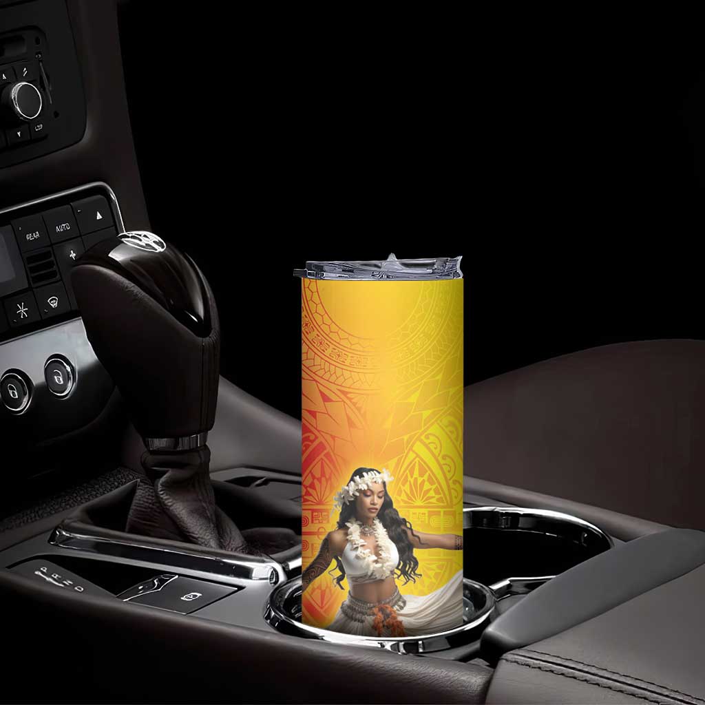 Woman Polynesian Tattoos Skinny Tumbler Tropical Flower - Vibrant Hot Color LT03 - Polynesian Pride