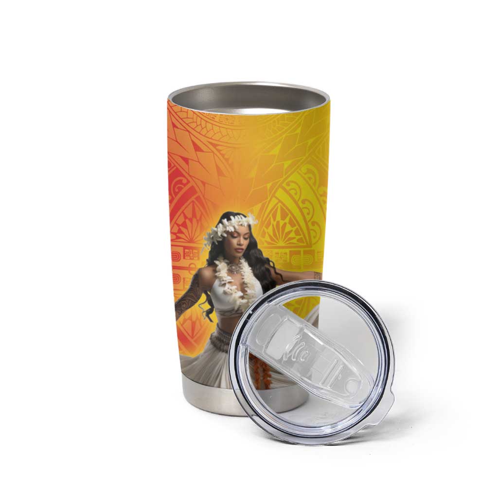 Woman Polynesian Tattoos Tumbler Cup Tropical Flower - Vibrant Hot Color