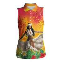 Woman Polynesian Tattoos Women Sleeveless Polo Shirt Tropical Flower - Vibrant Hot Color