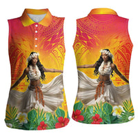 Woman Polynesian Tattoos Women Sleeveless Polo Shirt Tropical Flower - Vibrant Hot Color