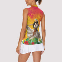 Woman Polynesian Tattoos Women Sleeveless Polo Shirt Tropical Flower - Vibrant Hot Color