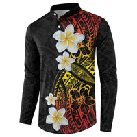 Plumeria Button Sweatshirt Polynesian Tribal Frangipani Sunset