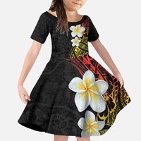 Plumeria Family Matching Long Sleeve Bodycon Dress and Hawaiian Shirt Polynesian Tribal Frangipani Sunset LT03 Daughter's Dress Black - Polynesian Pride