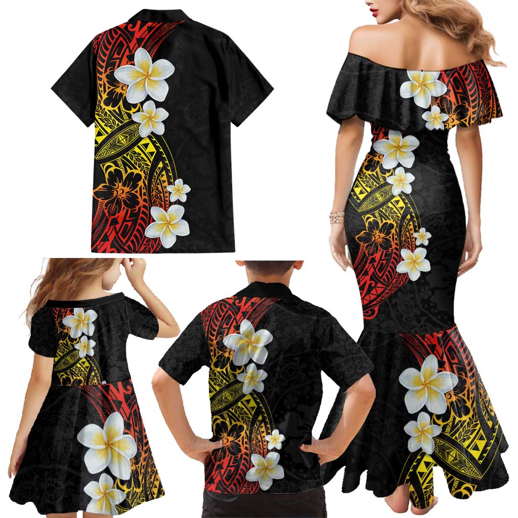 Plumeria Family Matching Mermaid Dress and Hawaiian Shirt Polynesian Tribal Frangipani Sunset LT03 - Polynesian Pride