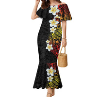 Plumeria Family Matching Mermaid Dress and Hawaiian Shirt Polynesian Tribal Frangipani Sunset LT03 Mom's Dress Black - Polynesian Pride