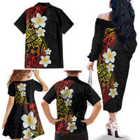 Plumeria Family Matching Off The Shoulder Long Sleeve Dress and Hawaiian Shirt Polynesian Tribal Frangipani Sunset LT03 - Polynesian Pride