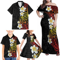 Plumeria Family Matching Off Shoulder Maxi Dress and Hawaiian Shirt Polynesian Tribal Frangipani Sunset LT03 - Polynesian Pride