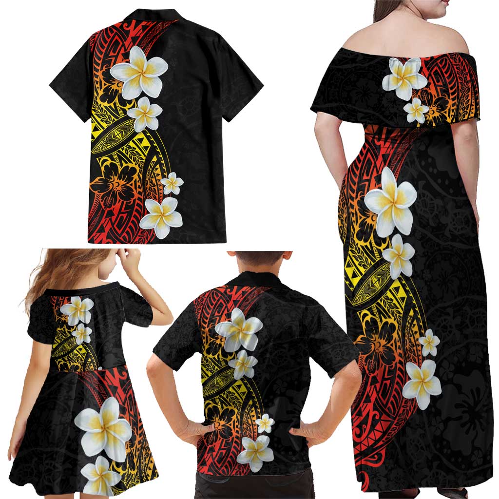 Plumeria Family Matching Off Shoulder Maxi Dress and Hawaiian Shirt Polynesian Tribal Frangipani Sunset LT03 - Polynesian Pride