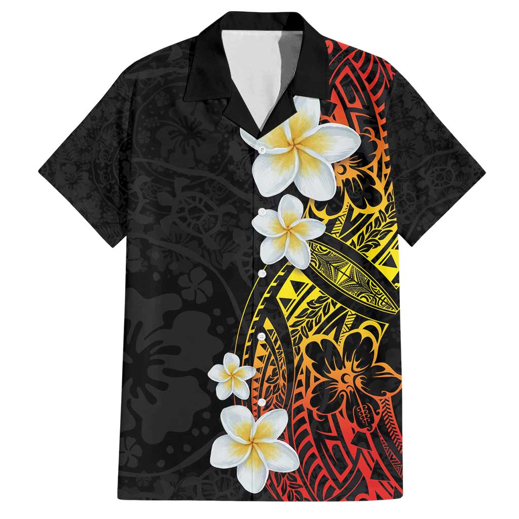 Plumeria Family Matching Off Shoulder Maxi Dress and Hawaiian Shirt Polynesian Tribal Frangipani Sunset LT03 Dad's Shirt - Short Sleeve Black - Polynesian Pride