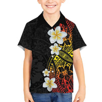 Plumeria Family Matching Off Shoulder Maxi Dress and Hawaiian Shirt Polynesian Tribal Frangipani Sunset LT03 Son's Shirt Black - Polynesian Pride
