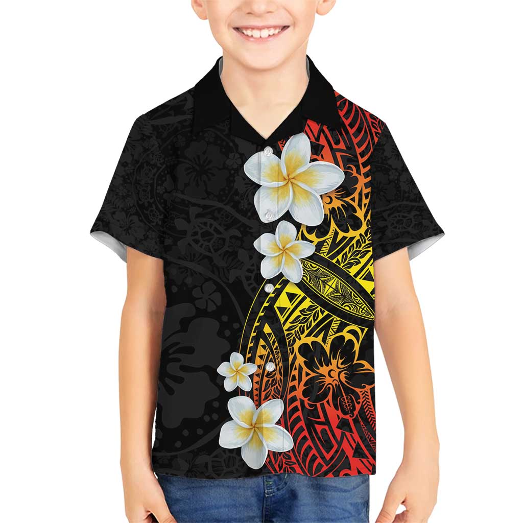 Plumeria Family Matching Off Shoulder Short Dress and Hawaiian Shirt Polynesian Tribal Frangipani Sunset LT03 Son's Shirt Black - Polynesian Pride