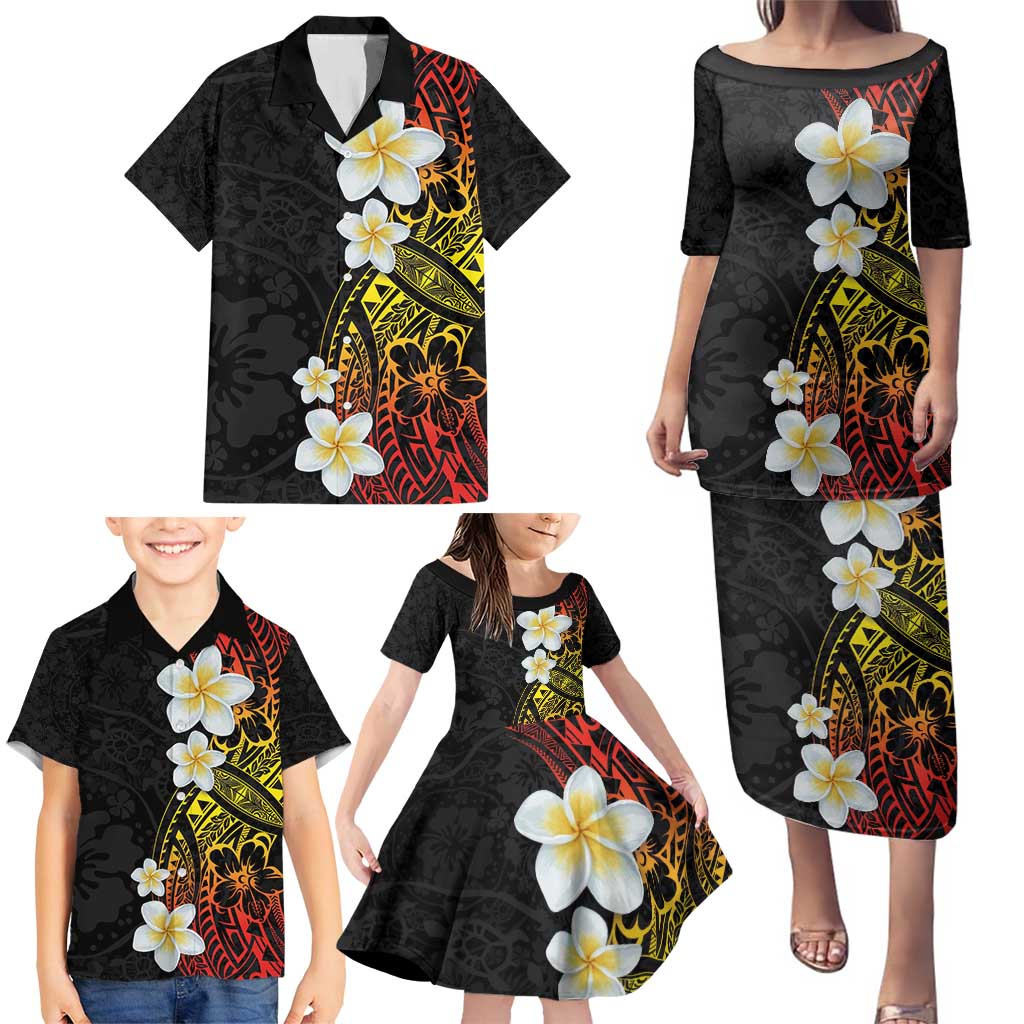 Plumeria Family Matching Puletasi and Hawaiian Shirt Polynesian Tribal Frangipani Sunset LT03 - Polynesian Pride