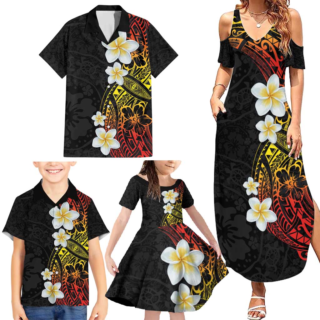 Plumeria Family Matching Summer Maxi Dress and Hawaiian Shirt Polynesian Tribal Frangipani Sunset LT03 - Polynesian Pride