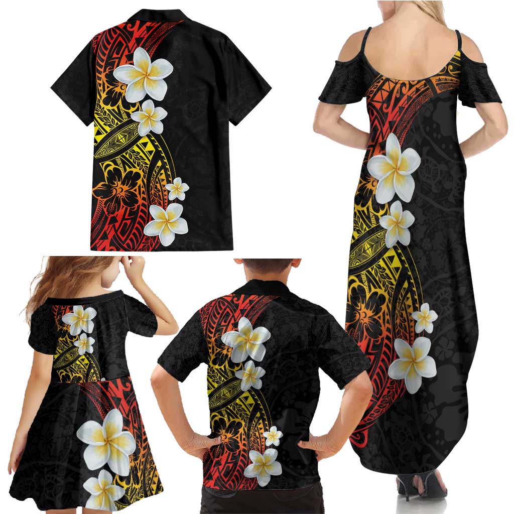 Plumeria Family Matching Summer Maxi Dress and Hawaiian Shirt Polynesian Tribal Frangipani Sunset LT03 - Polynesian Pride