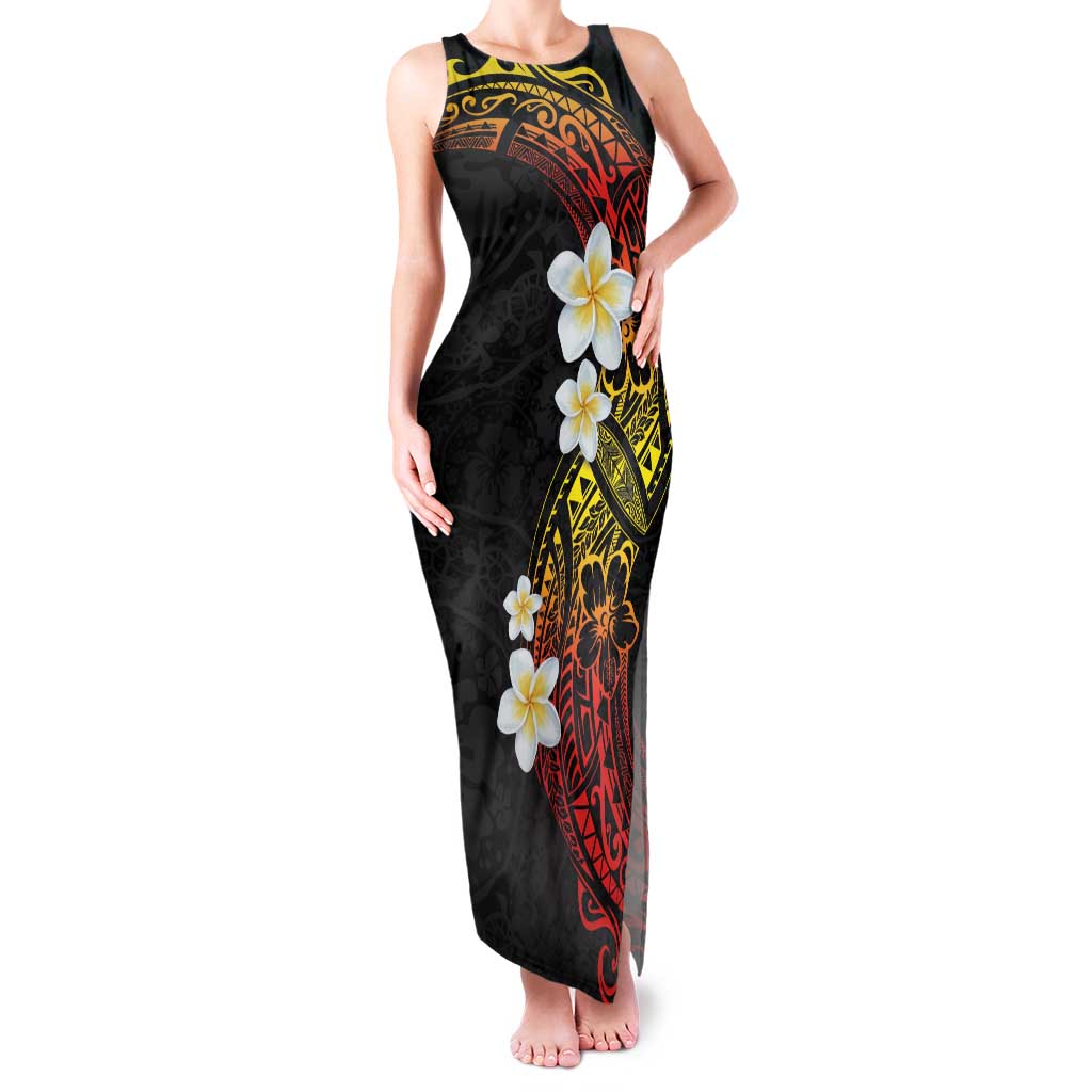Plumeria Family Matching Tank Maxi Dress and Hawaiian Shirt Polynesian Tribal Frangipani Sunset LT03 Mom's Dress Black - Polynesian Pride