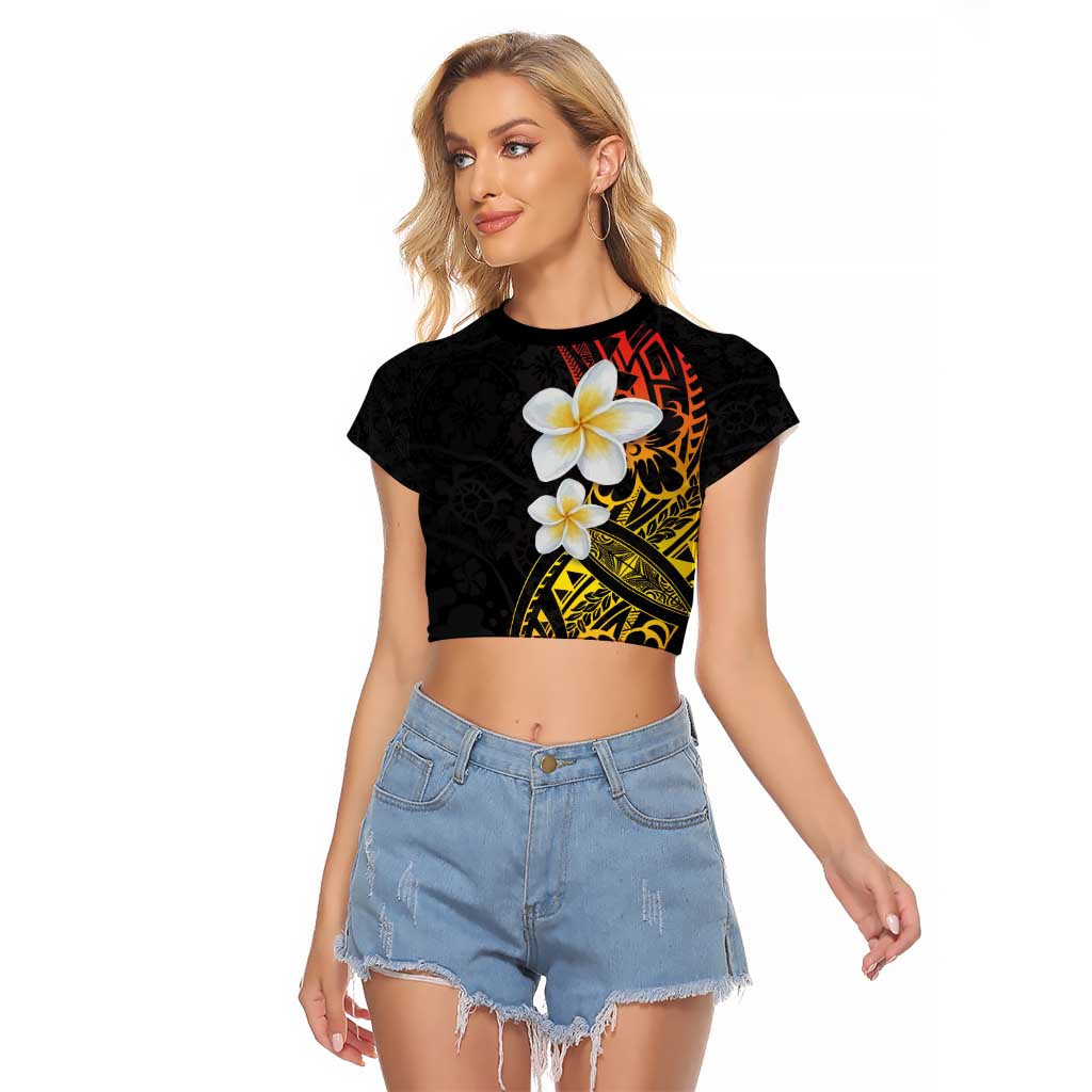 Plumeria Raglan Cropped T Shirt Polynesian Tribal Frangipani Sunset