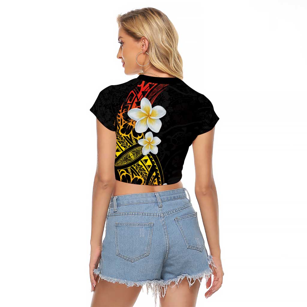 Plumeria Raglan Cropped T Shirt Polynesian Tribal Frangipani Sunset