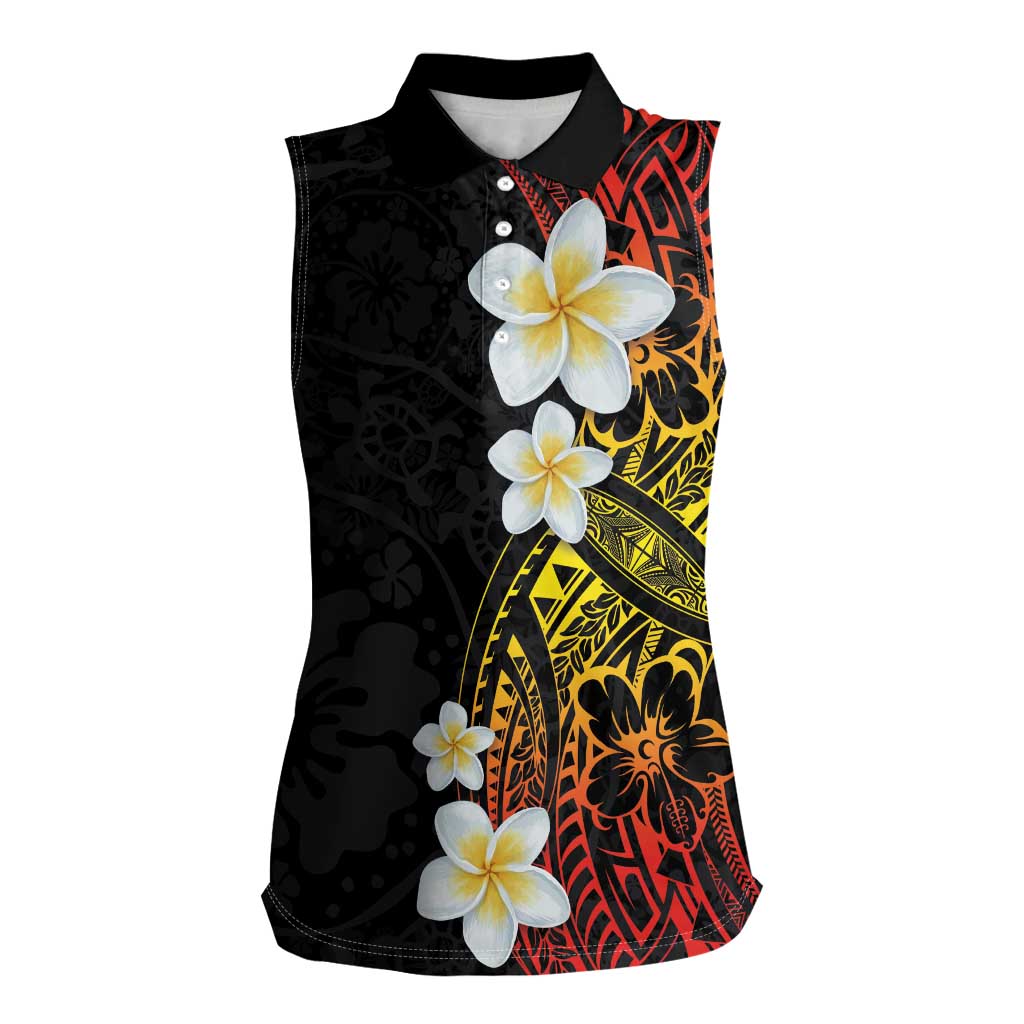 Plumeria Women Sleeveless Polo Shirt Polynesian Tribal Frangipani Sunset